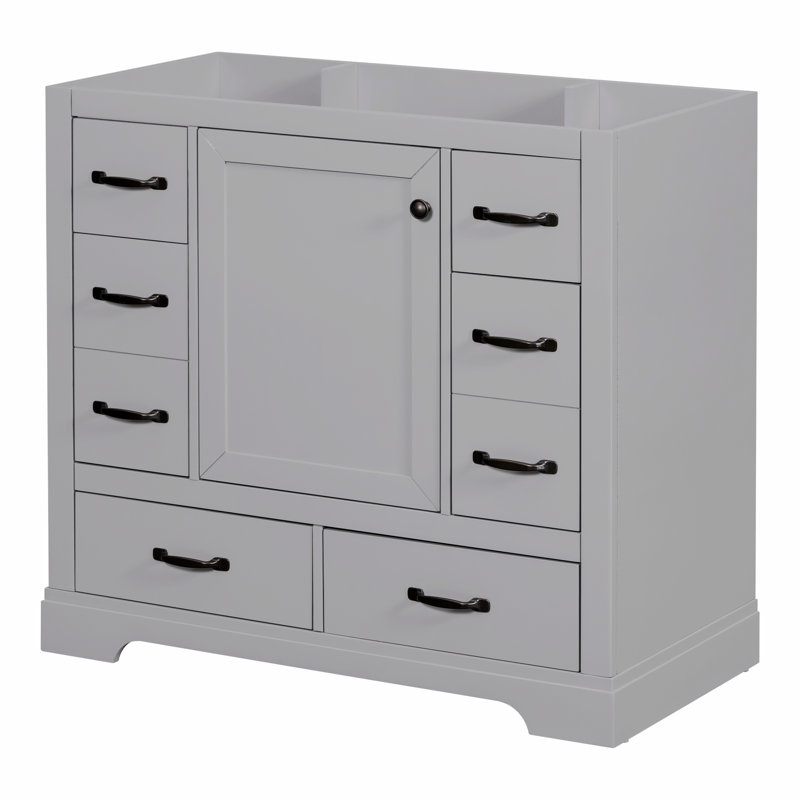 [Cabinet seulement] Meuble-lavabo 36 po à six tiroirs, Gris
