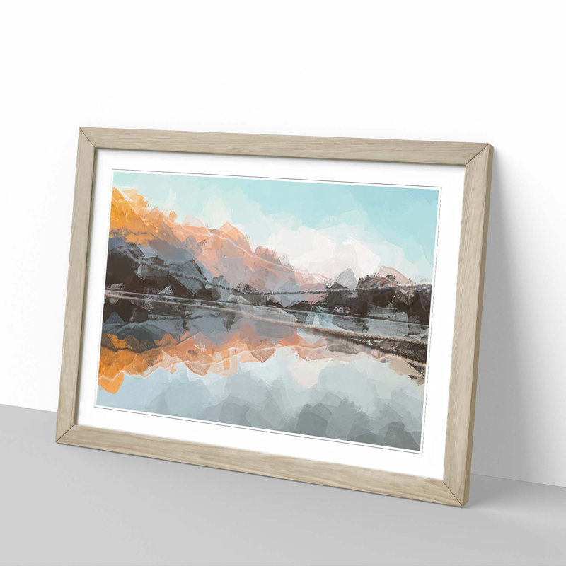 Mountain Reflection in Italy in Abstract - Picture Frame Graphic Art Print, 36cm H x 48cm W x 2cm D, Oak Framed