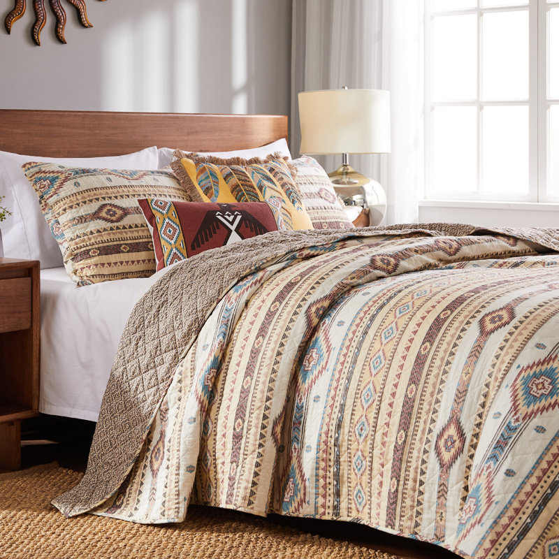 King Reversible Southwestern Microfiber Quilt Set in Brown