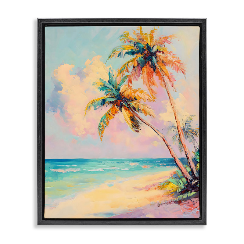 Colorful Coastal Scene Floating Frame, design by Creative Studio, Jet Black Floater Frame, 21" H x 17" W