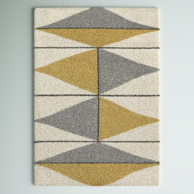 Tapis jaune / gris / blanc Bonifay, Rectangle 5 pi 3 po x 7 pi