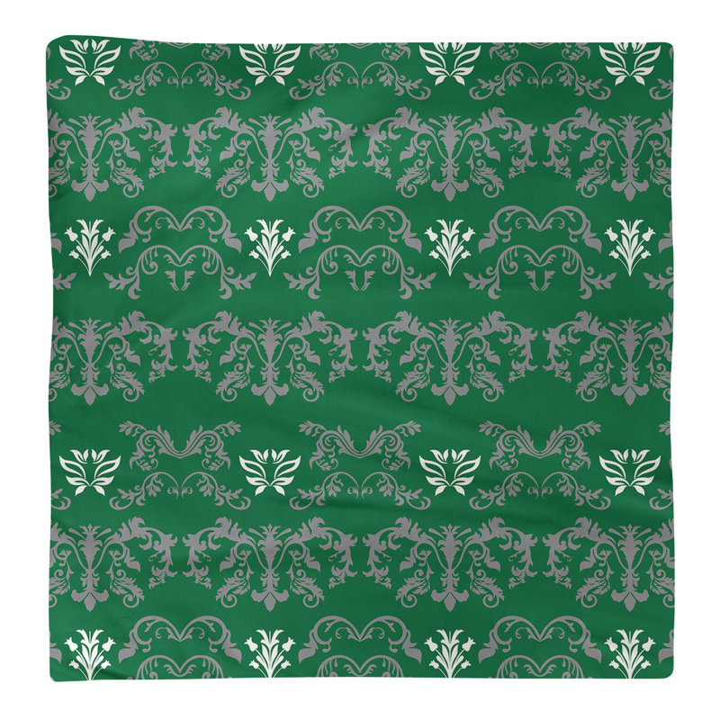 Damask Square Napkin, Silver/Green/White, Cotton, 22" W x 22" L