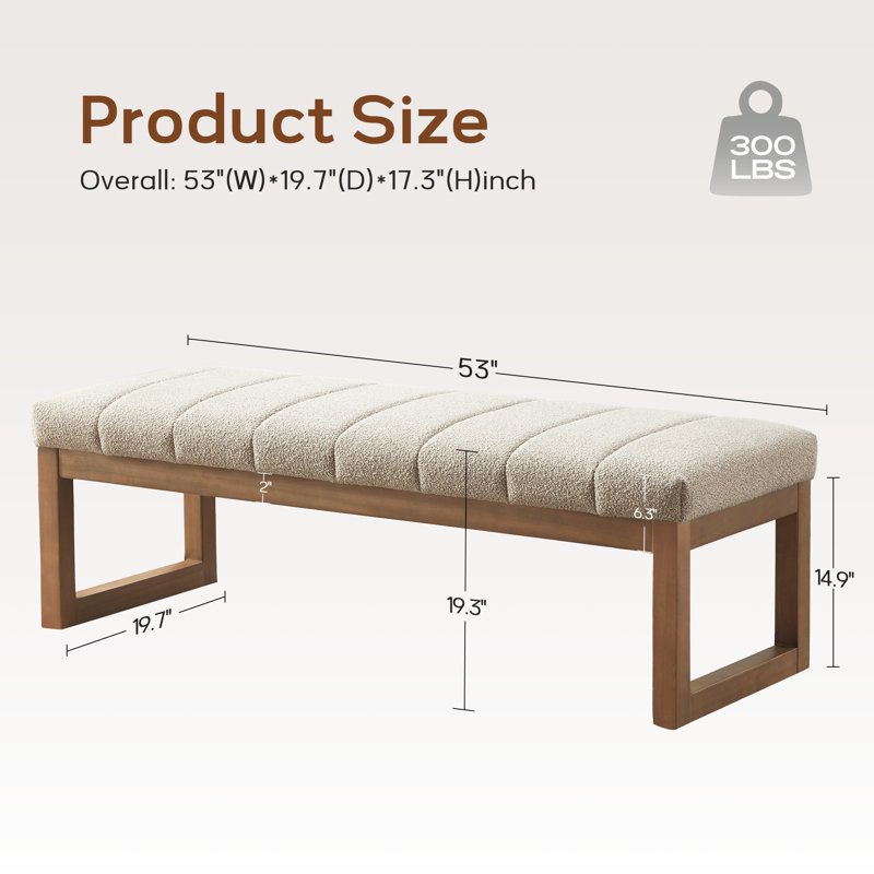 Banc rembourré de 53 po de largeur, Brun
