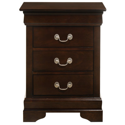 Cappuccino Color Nightstand - 3 Drawers, Solid Wood Beige, Curved Mouldings Traditional Style In Beige Particle Board