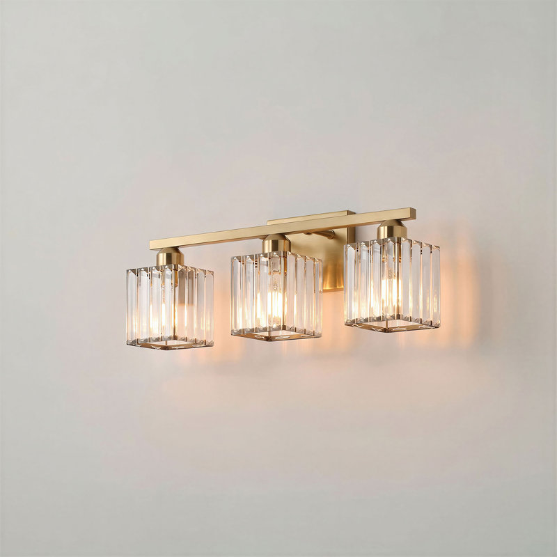 3-Light Crystal Dimmable Vanity Light, Bruhsed Brass