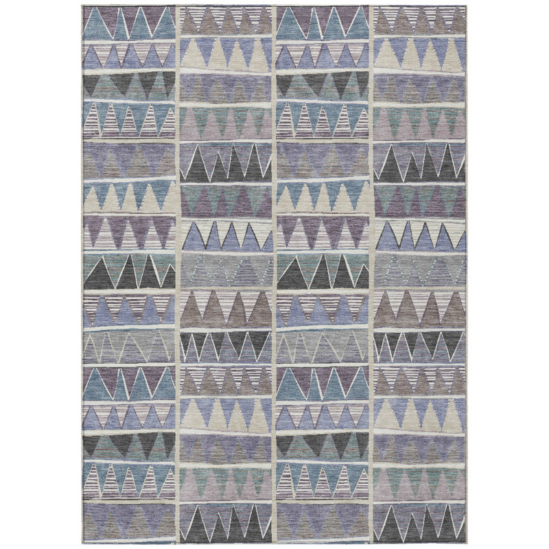 Machine Washable Indoor/Outdoor Husby ACN2205 Geometric Rug, Rectangle 9' x 12'