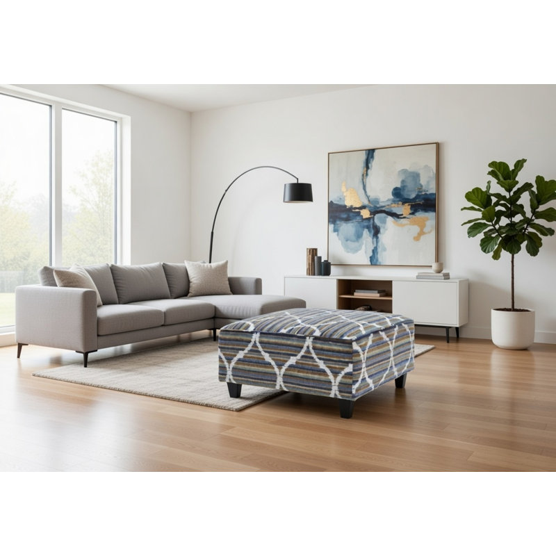 Reigate Floral Cocktail Ottoman, Bewilder Lagoon Polyester Blend