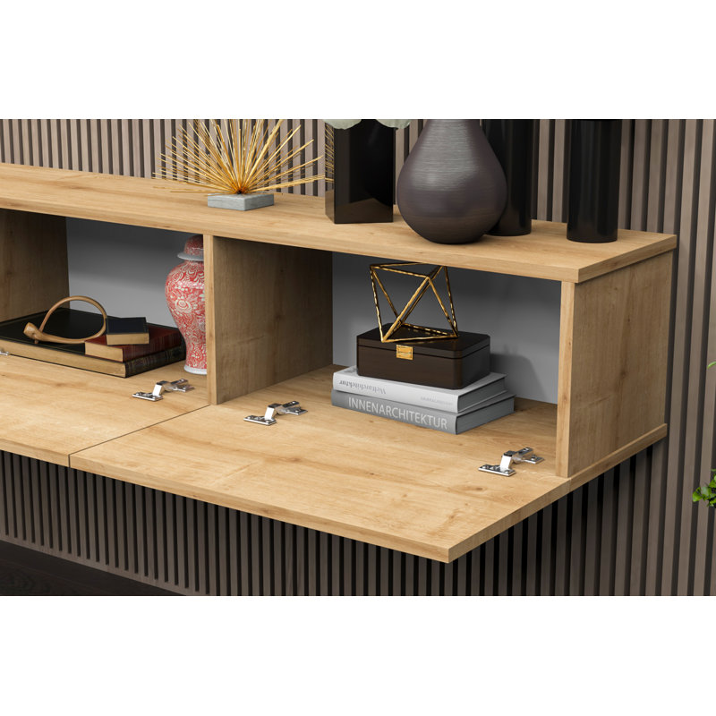 Hamman Modern 71" Floating TV Stand with Storage Wall-Mounted Media Console for TVs up to 80", Natural Oak