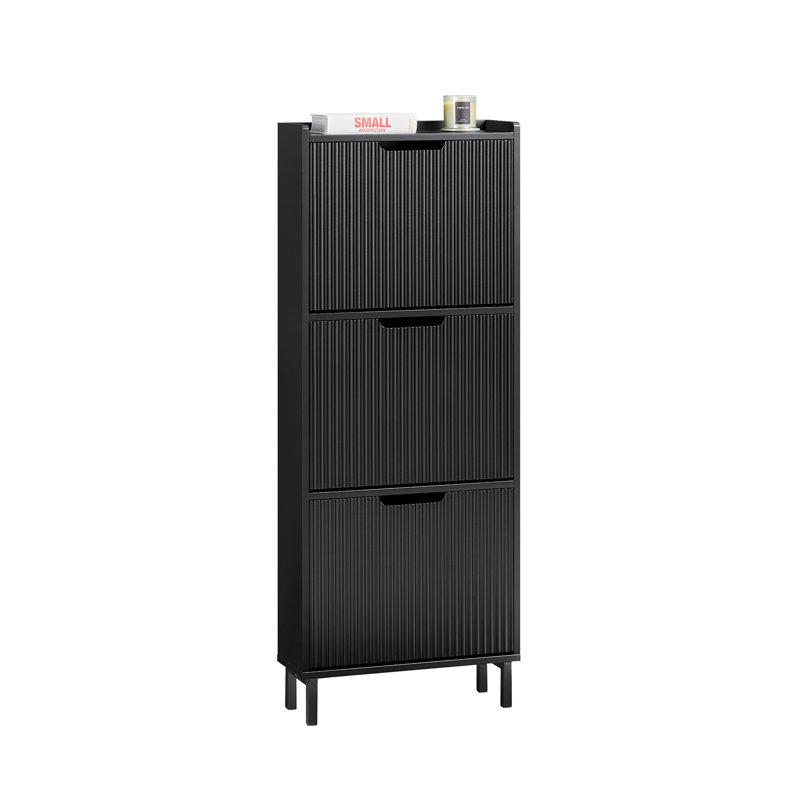 Armoire de rangement pour chaussures, 51.2" H x 19.7" W x 7.5" D, Noir, Wave Pattern