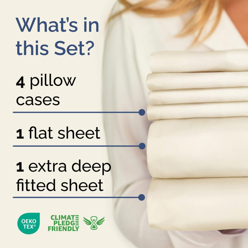 6 Piece Extra Deep Pocket Sheet Set, Cooling & Breathable Bed Sheets, Soft Hotel Luxury Bedding, Fits 18–24 Inch Mattress