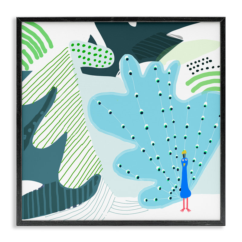 Art de giclée encadrée fantaisiste à motif de paon par Carla Daly, H 12 po x l 12 po, Giclée encadrée noir minuit