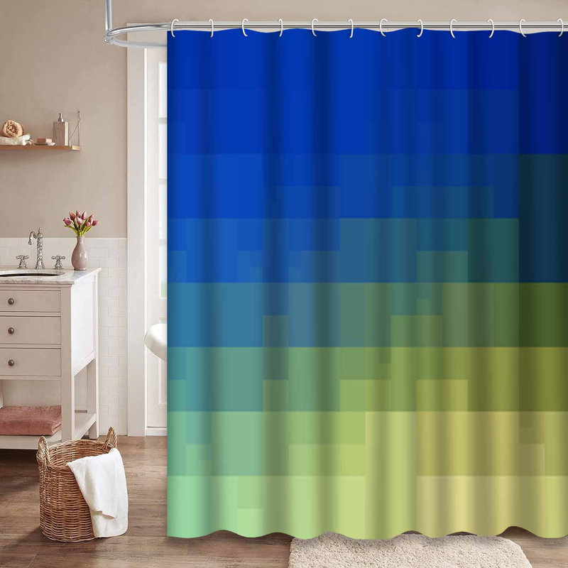 Rideau de douche bleu pâle et vert avec 12 crochets, L 72 po x l 72 po