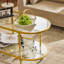 Structure ovale champagne en fer doré et table basse à double couche en verre transparent-1386470054