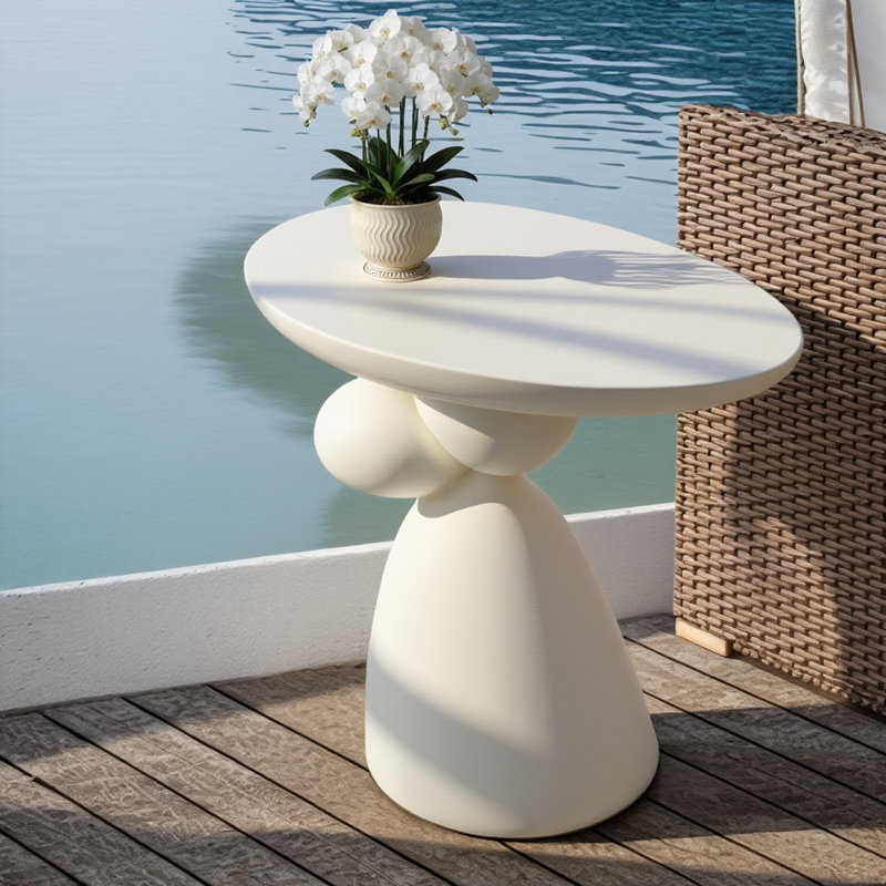 20" Stone-Inspired Fiberglass Oval End Table & Side Table, Solid Construction No Assembly Accent Table For Living Rooms & Bedrooms