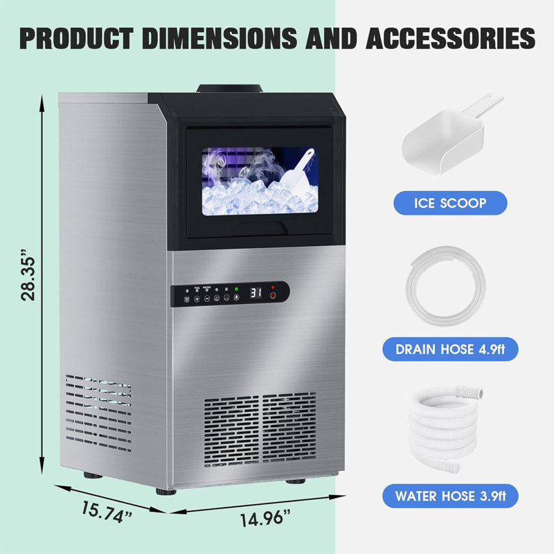 Machine à glaçons encastrable en acier inoxydable avec bac de rangement 33 lb Advwin