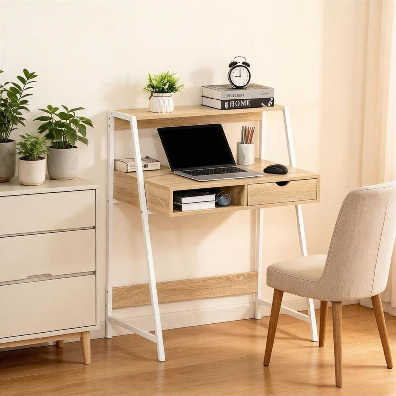 Modern-Style Writing Desk with Storage Shelf and Pull Out Drawer