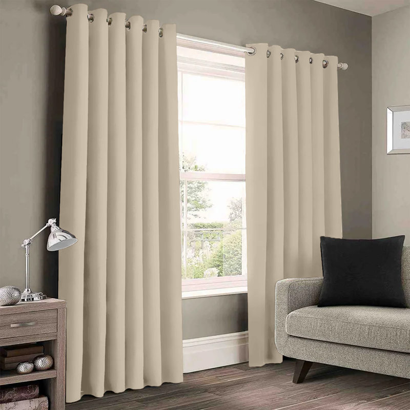 Premium 230 GSM 100% Blackout Eyelet Room Darkening Curtain Pair, 168 W x 183 D cm, Cream
