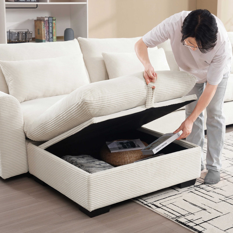 Versatile Corduroy Ottomans Footrest For Various Sofas, Enhancing Comfort, Beige
