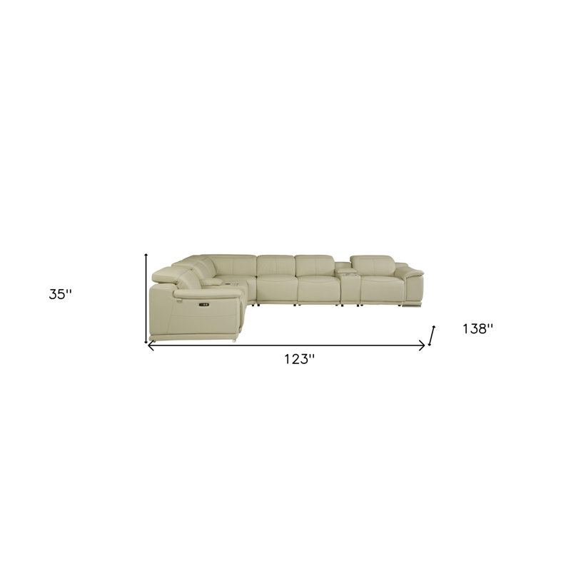 Canapé modulaire en U italien inclinable électrique en forme de U avec huit pièces, Cuir fleur beige