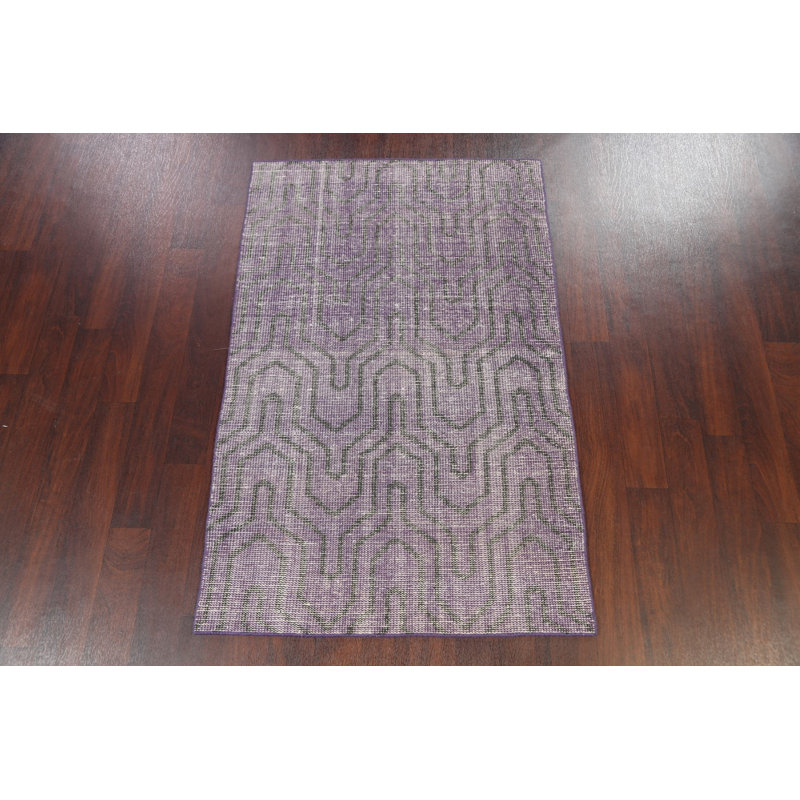 Tapis mauve en laine noué à la main de conception unique 3 pi 7 po x 5 pi 7 po