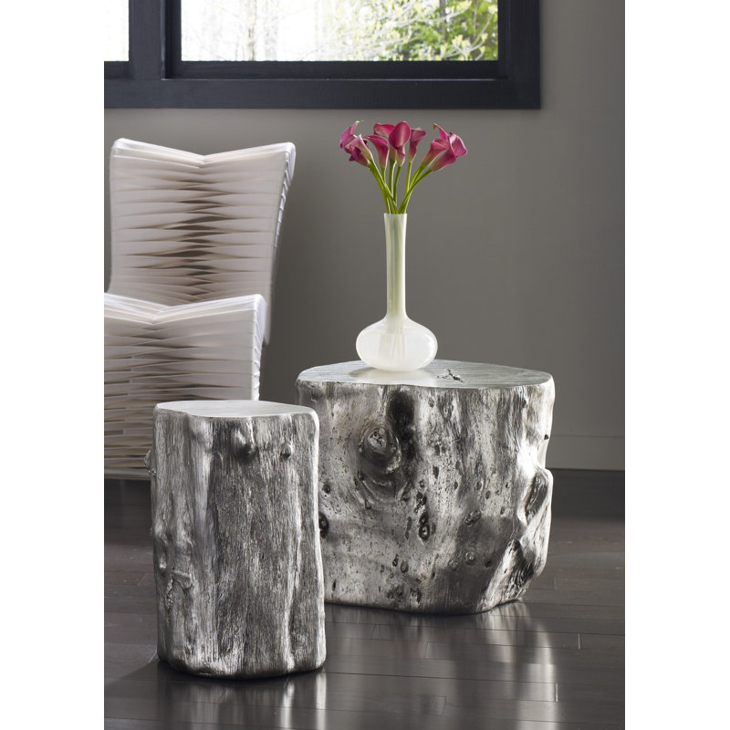 Small Silver Leaf Resin Log Stool
