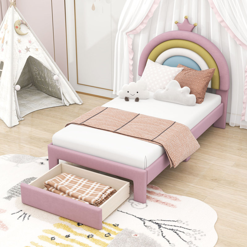 Lit en velours avec tiroir de rangement Moe Rainbow Dreams, Simple