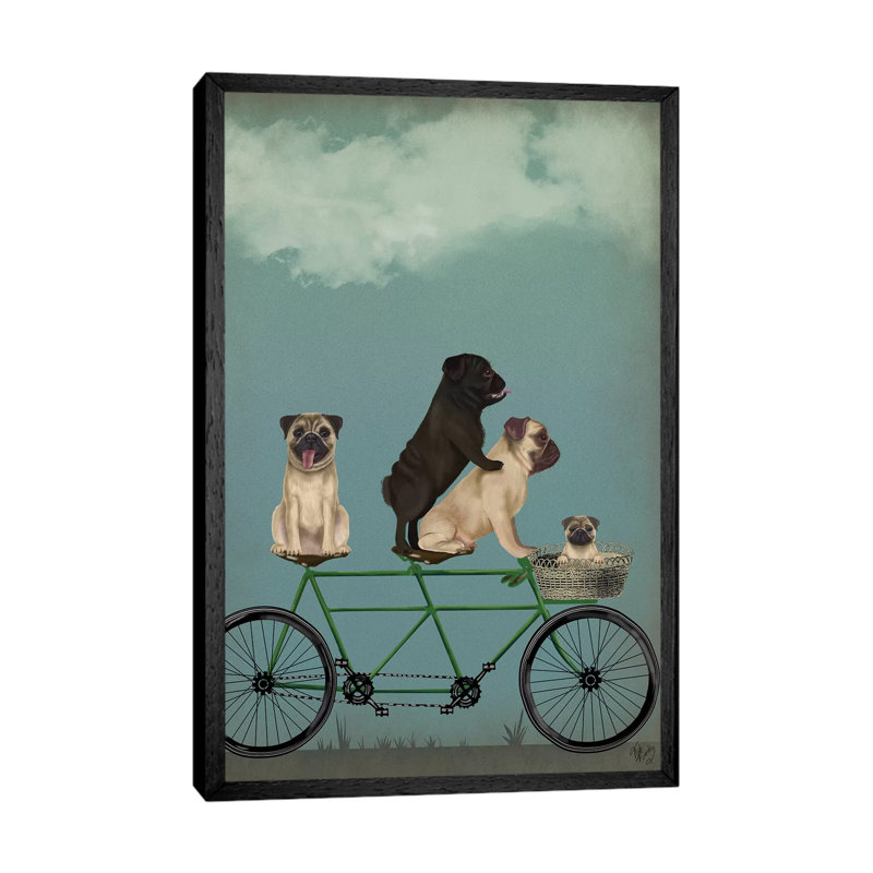 Pug Tandem by Pug Tandem - Print on Canvas, 152.5 cm H x 101.5 cm W, Black Framed