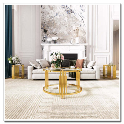 Ensemble de 3 tables de salon avec 1 table basse et 2 tables de bout rondes