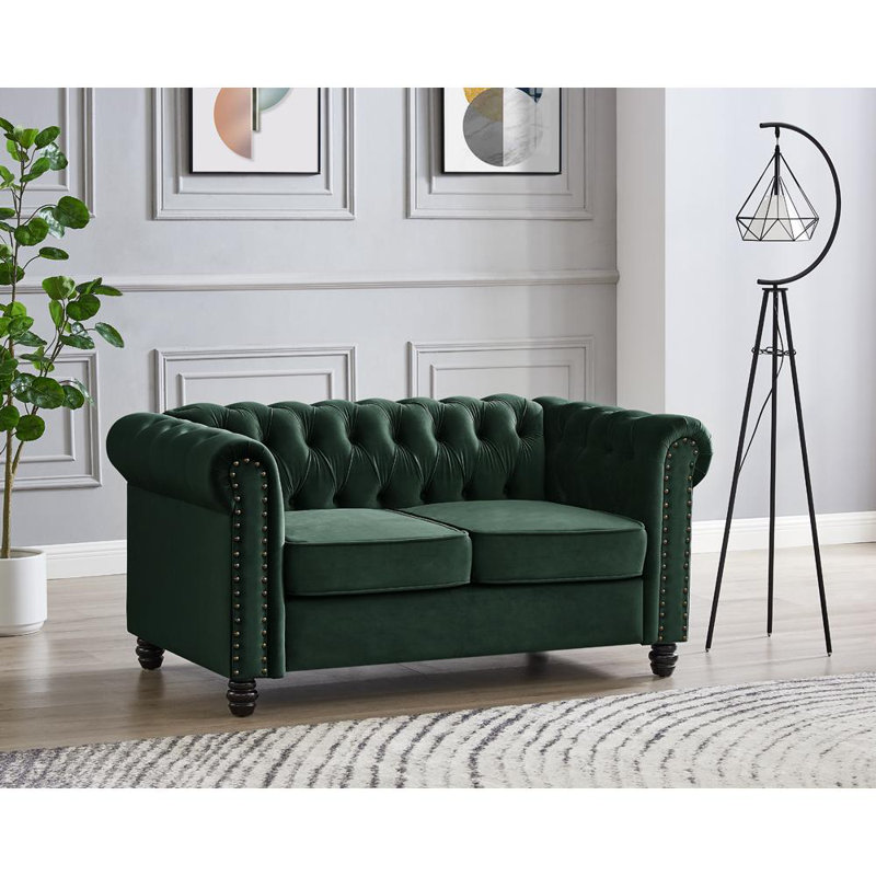 Chesterfield Sofa Black Velvet, 2, Green