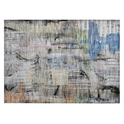 Machine Washable Indoor/Outdoor Xhevrie Blue Rug