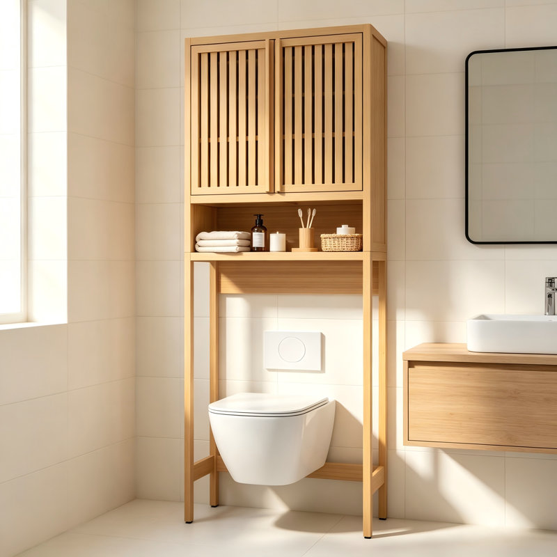 Support de rangement autoportant en bambou pour la salle de bain et la lessive, organisateur de plancher compact avec tablettes - couleur naturelle