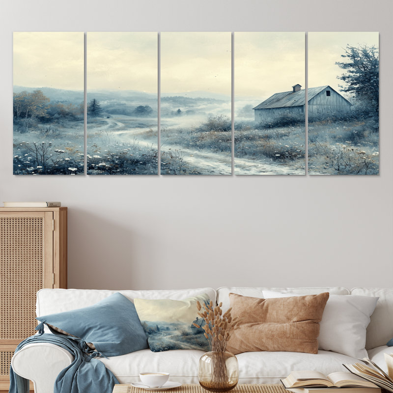 «Blue Green Misty Valley Farmhouse I», ensemble d'art mural de ferme, H 28 po x l 60 po