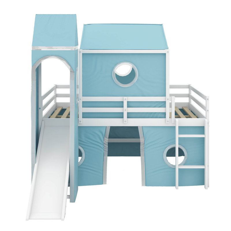 Lit mezzanine double avec tente, Bleu