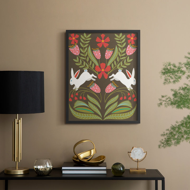 «Folk Flower And Rabbit I», H 11 po x l 9 po, Noir, noir, noir, noir