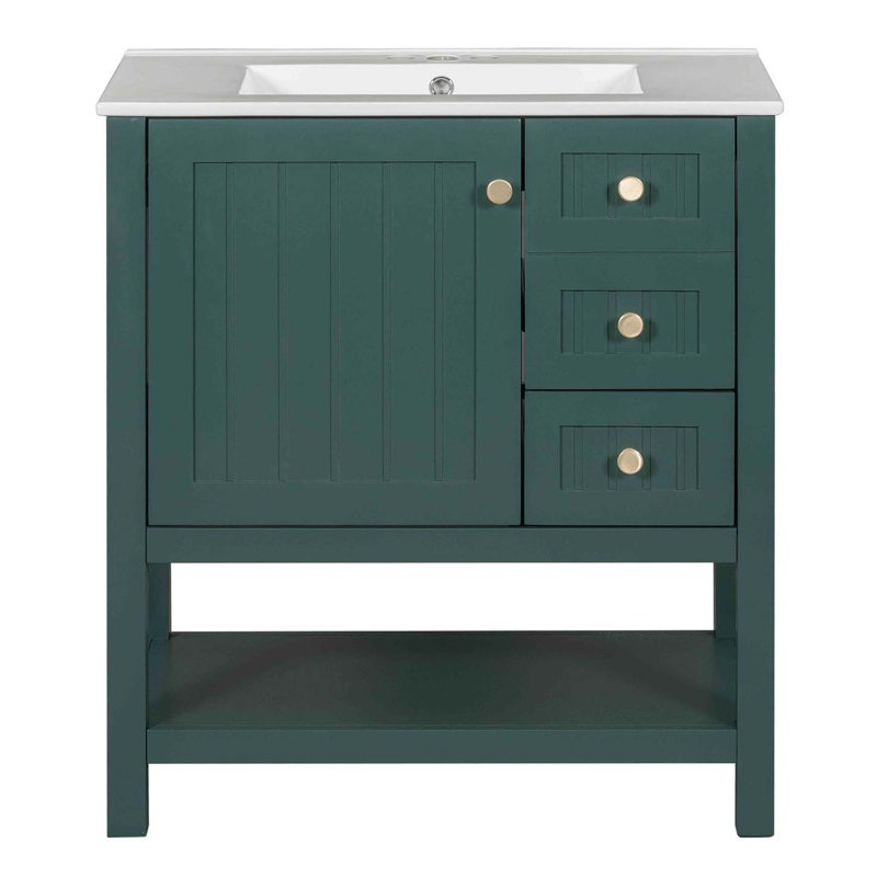 Ensemble de meuble-lavabo moderne avec lavabo en céramique et tablette ouverte, Vert