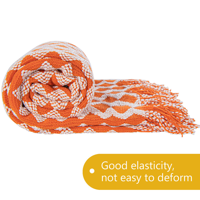 Acrylic Knitted Throw Blanket, Lightweight and Soft with Tassels, Wave - NTBAY, Orange