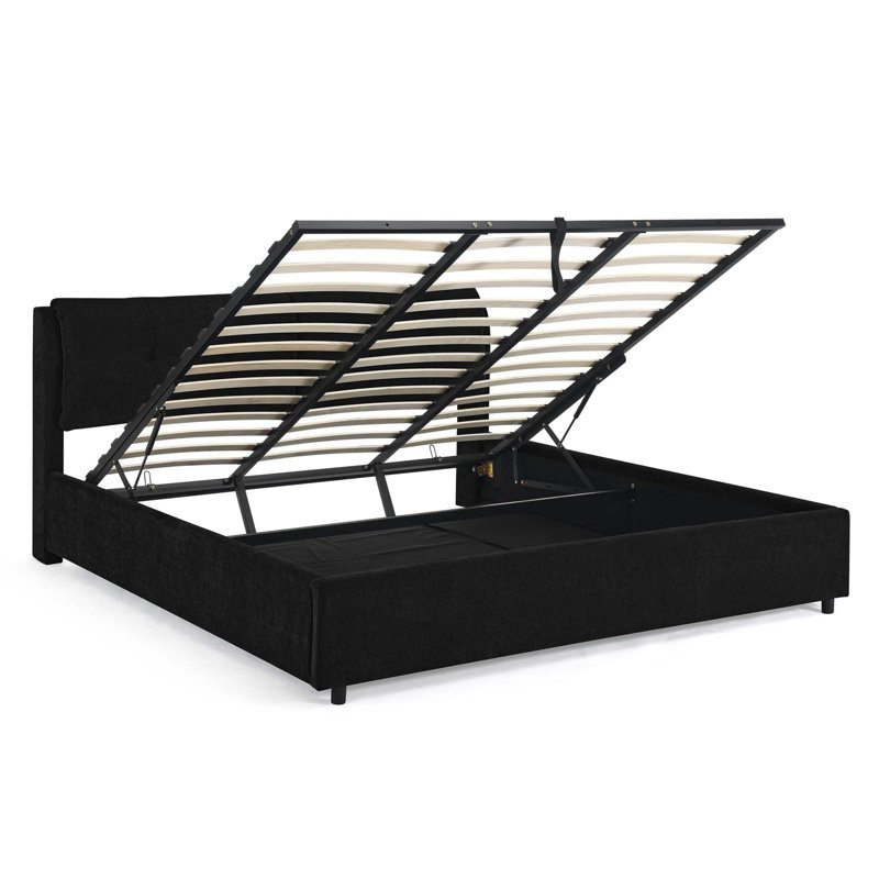 Lit plateforme tapissier hydraulique en chenille avec tête de lit intégrée et rangement spacieux, idéal pour le confort et l'organisation