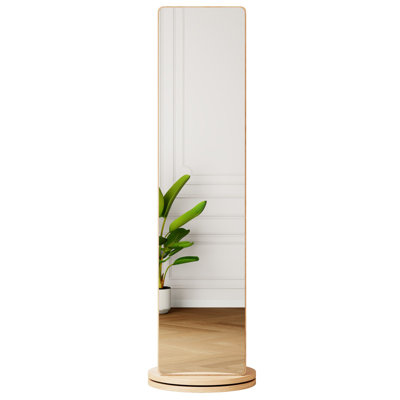 360° Rotatable 66 x 17.8 Inch Multifunctional Solid Wood Floor Full‑Length Mirror, Built‑in Hook & Storage Coat Rack, Space‑Saving Natural Wood Mirror for Bedroom, Living Room, Cloakroom