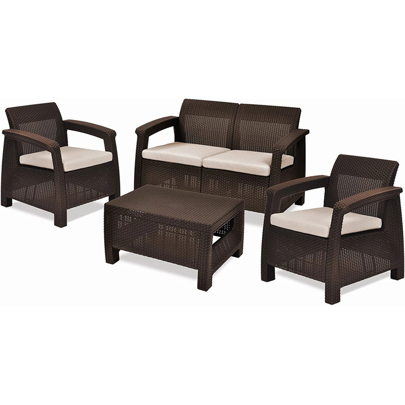 4 - Person Seating Group with Cushions, Brown/Cream
