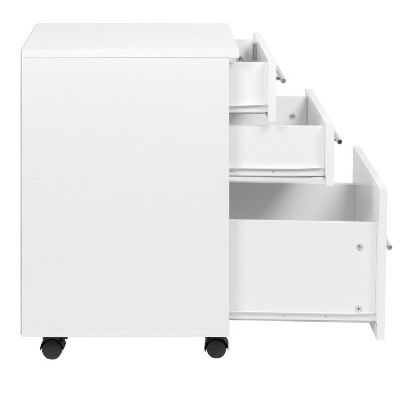 Office Pedestal, 3 Drawer Mobile Locking Filing Cabinet, White