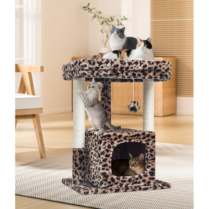 Multi-Level Cat Tree Tower with Long Plush Perch, Sisal Scratching Posts and Washable Cushions for Indoor Cats