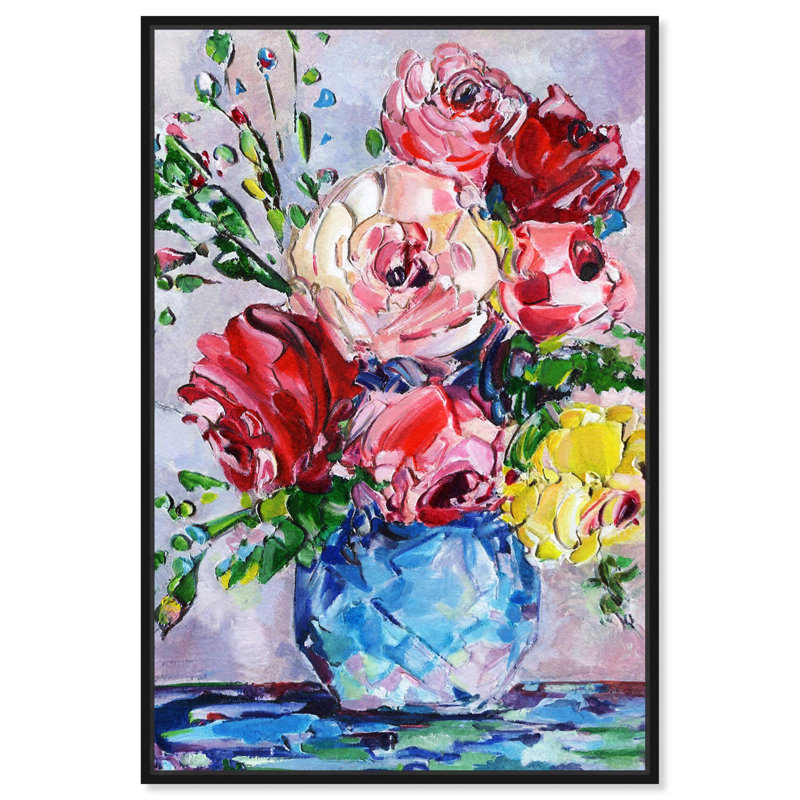 Art floral sur toile, H 16 po x l 11 po, Cadre noir
