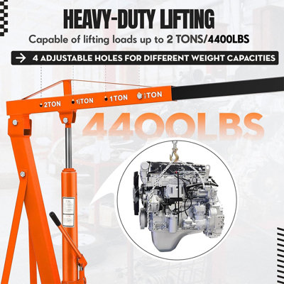 2-Tonne Foldable Hydraulic Engine Hoist, Heavy-Duty Steel Cherry Picker with 6 Swivel Wheels & Telescopic Boom, 4400 lbs Capacity Mobile Shop Crane