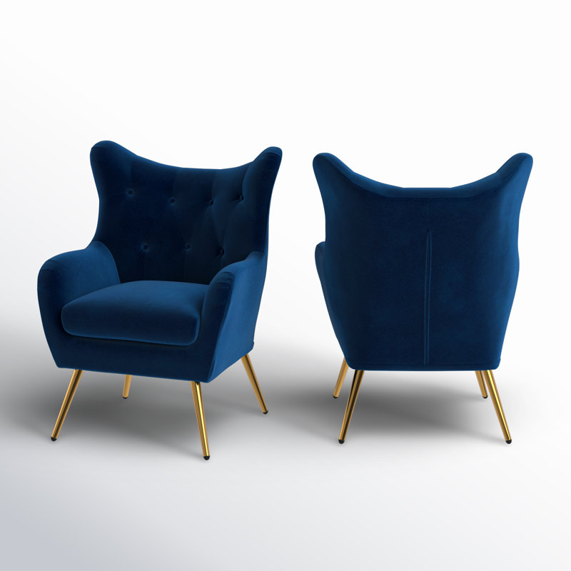 Fauteuil à oreilles 29,25 po Avianna, Velours marine