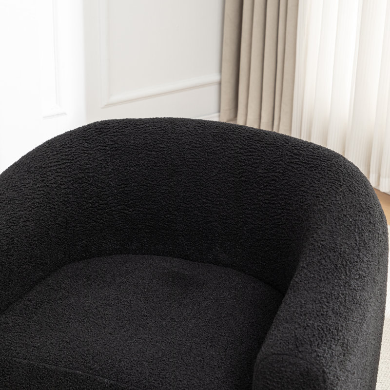 Odey Upholstered Swivel Barrel Chair, Black Faux Fur
