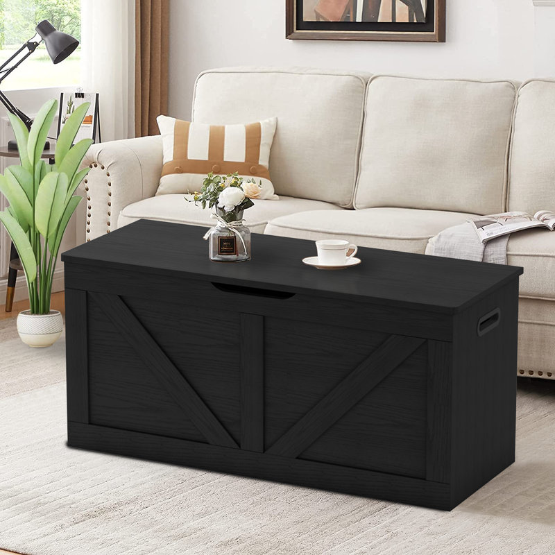 Grand coffre de rangement 39,4 po avec 2 charnières de sécurité, noir, Black