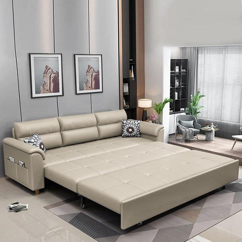 Canapé-lit convertible avec poches de rangement, Beige