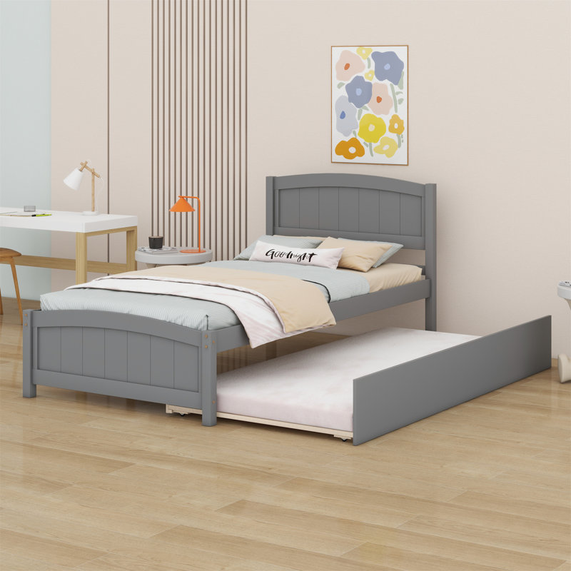 Lit plate-forme avec lit gigogne, Gris