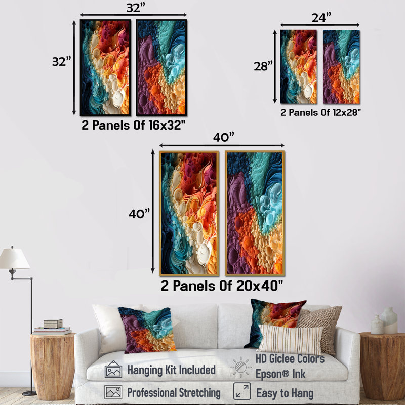 «Rainbow Reverie Collages I», ensemble de 2 reproductions d'art abstrait, H 28 po x l 25 po, Cadre flottant noir