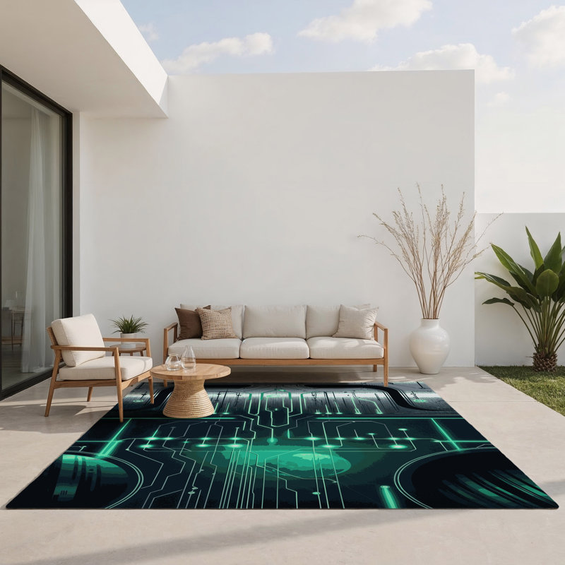 Tapis intérieur et extérieur Etherial Trace, Rectangulaire 8 pi x 10 pi